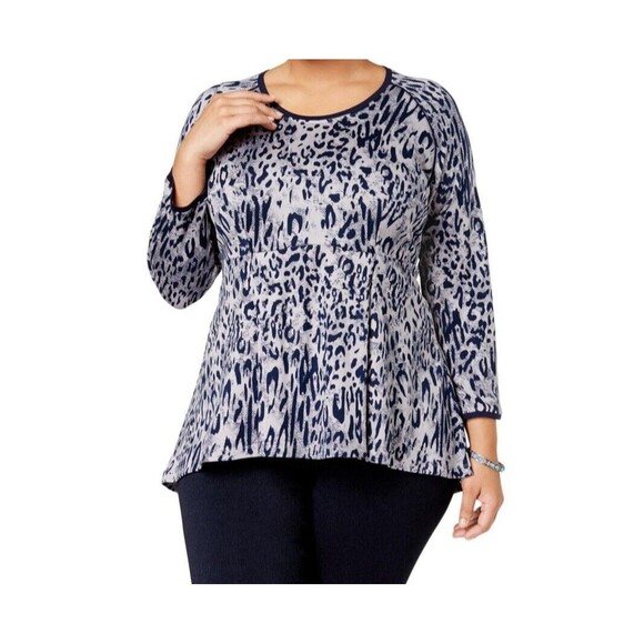 Melissa McCarthy Seven7 Womens Plus Animal Print High-Low Peplum Top Size 3X - Picture 1 of 6